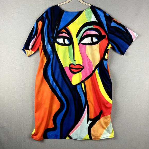 Lerouge Abstract Face Dress Womens XL Pockets Artsy Pop Art Colorful Bright - Picture 9 of 13